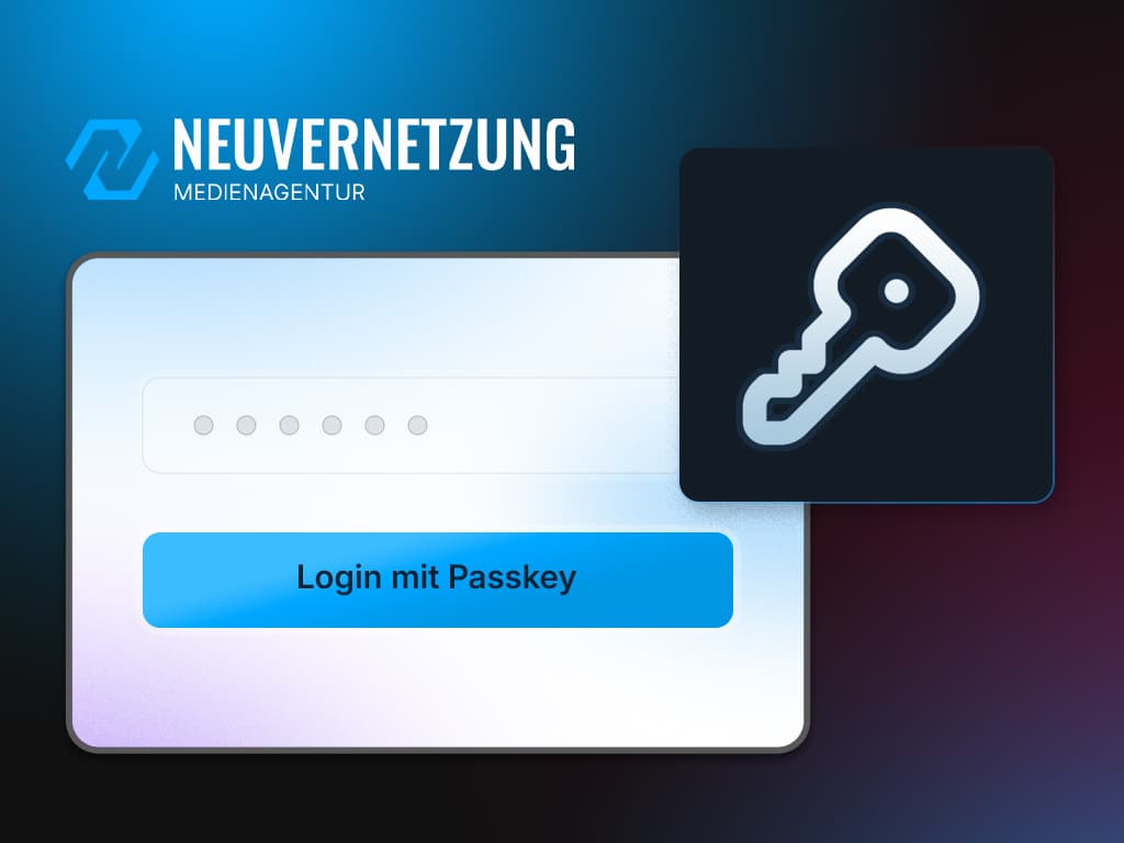 Thumbnail für den Blogartikel über Passkeys, stellt ein Login Formular dar und ein Schlüssel-Icon.